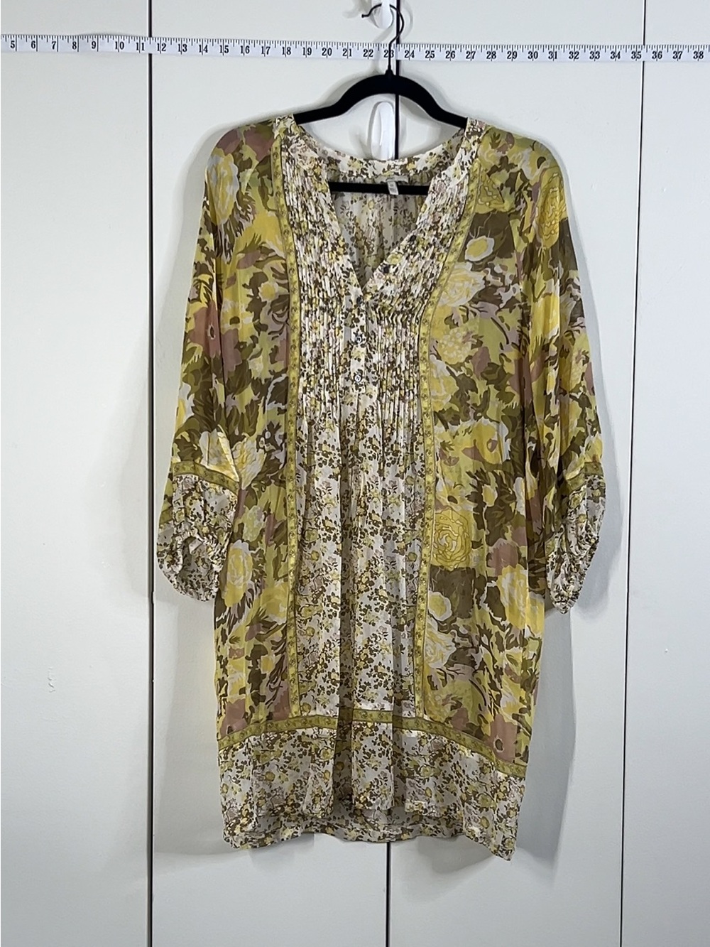 Joie Sheer Floral Boho mini dress Size Medium M Silk Blend 3/4 bell sleeve - Picture 2 of 11